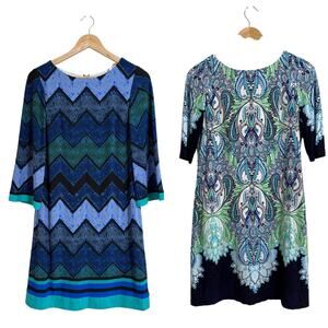 Lot of 2 Eliza J Women's Blue Green Workwear Dresses Size 6